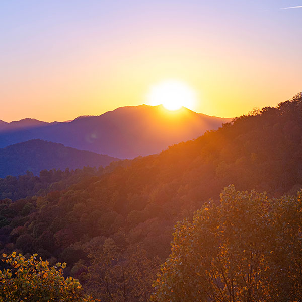 Sunrise view at Elk and Embers mountain resort in waynesville north carolina